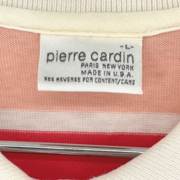 Vintage Pierre Cardin Salmon Striped Polo‎ Shirt Menswear Retro Casual Top Large - Picture 4 of 7